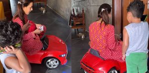 Iqra Aziz has Fans Laughing by driving Son's Toy Car f