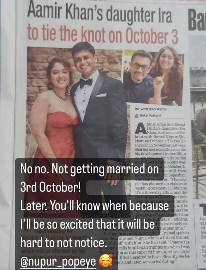 Is Aamir Khan's daughter Ira getting Married in October 2023