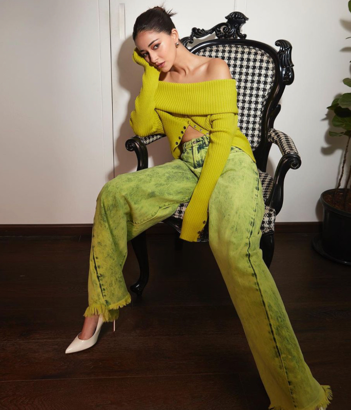 Ananya Panday Slays in Green Denim and Off-Shoulder Combo - 1