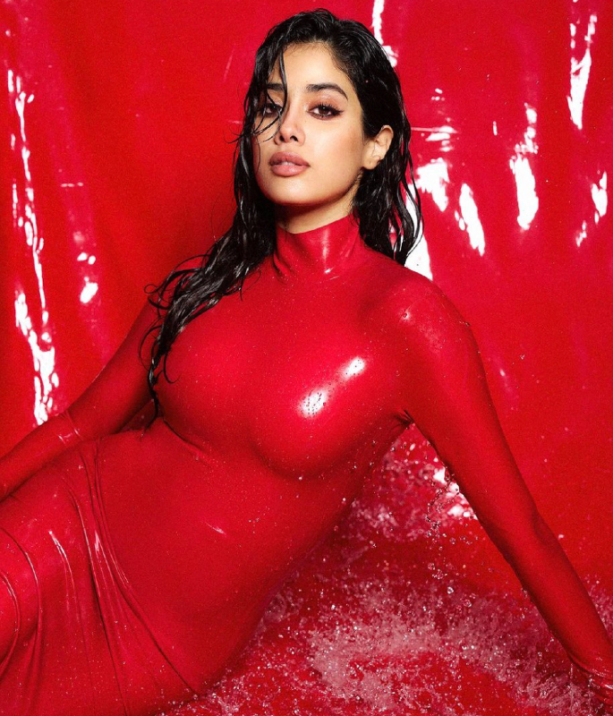Janhvi Kapoor embraces the Wet Glam Trend in Latex Dress - 2