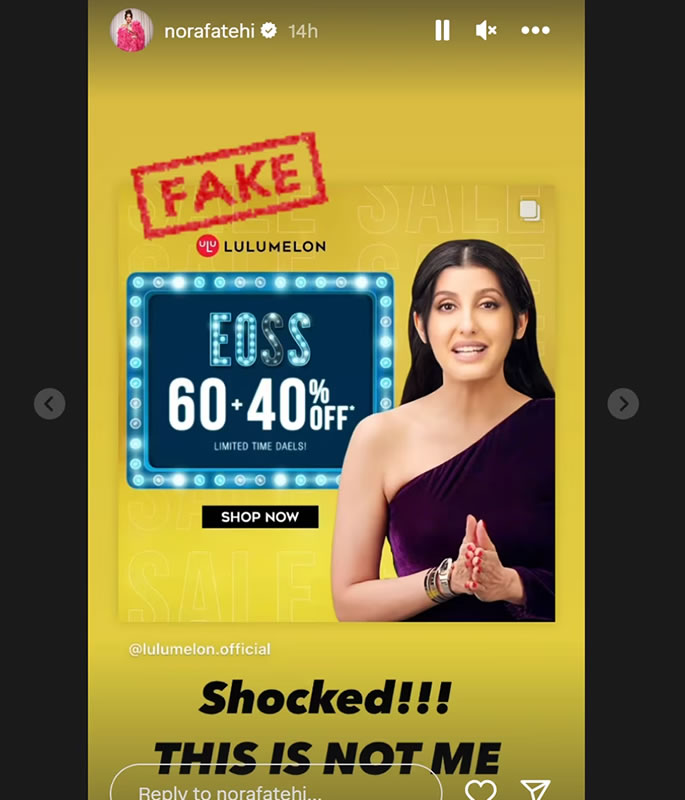 Nora Fatehi hits out at Fashion Brand for using Deepfake