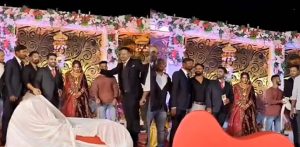Indian Groom's Friends gift Sex Sofa on Wedding Stage f
