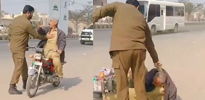 Pakistani Policeman assaults Elderly Man for Crossing VIP Route f