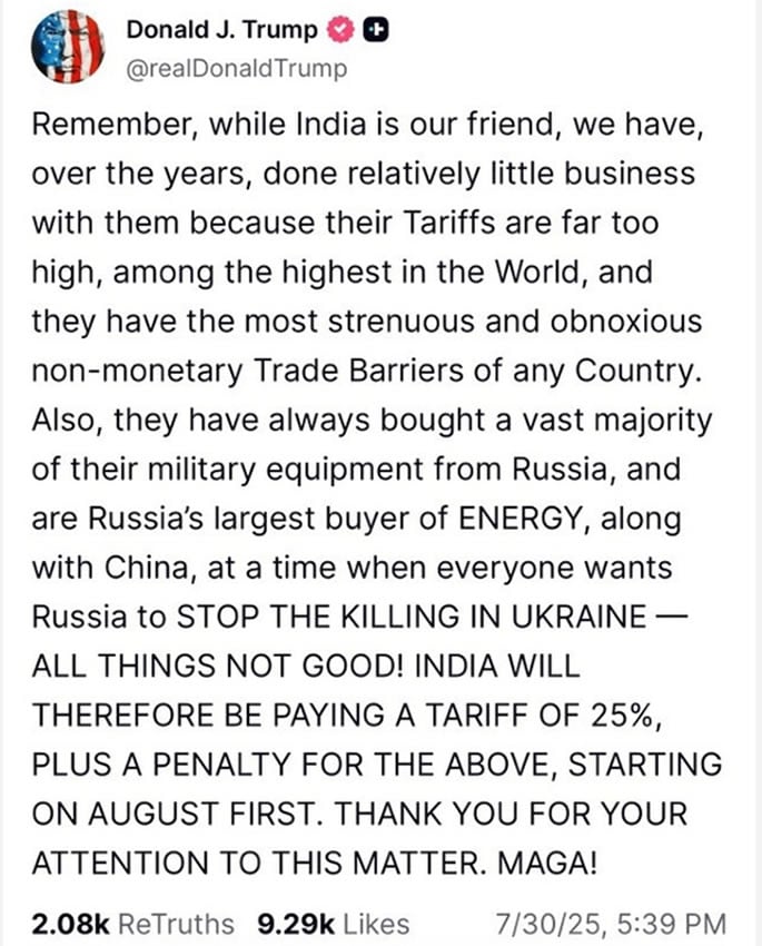 Trump imposes 25% Tariff on India & 'Penalty' for Russia Ties