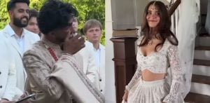 US Bride surprises Indian Groom by wearing White Lehenga f