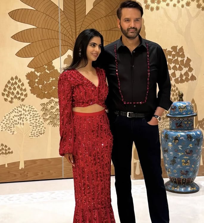 Isha Ambani Celebrates Birthday in Style with Dazzling Red Ensemble