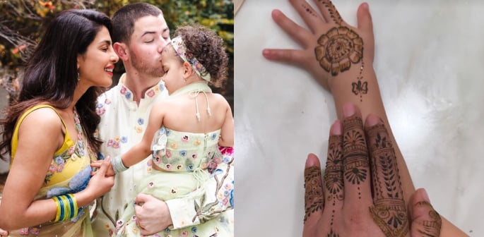 Priyanka & Malti Marie show off Matching Karva Chauth Mehendi F