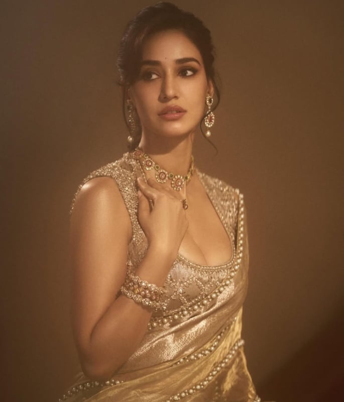 Disha Patani channels Vintage Glam in Pearl-Embellished Saree F