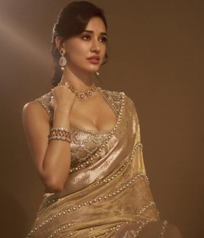 Disha Patani channels Vintage Glam in Pearl-Embellished Saree F