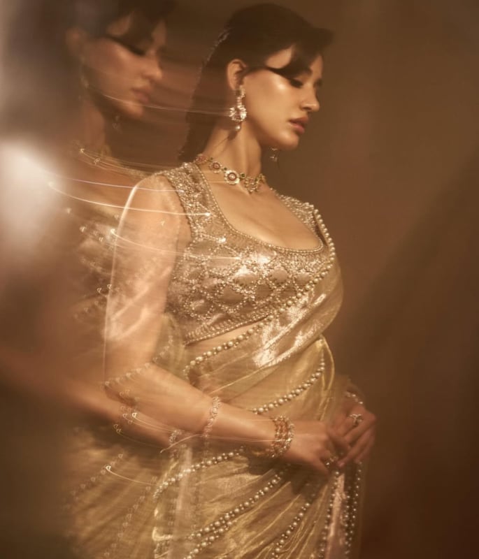 Disha Patani channels Vintage Glam in Pearl-Embellished Saree F