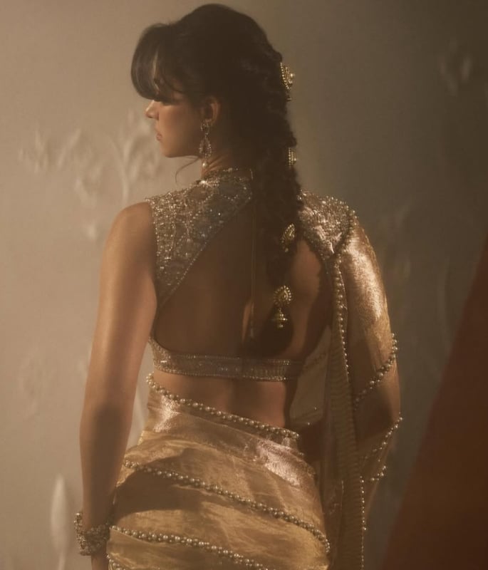 Disha Patani channels Vintage Glam in Pearl-Embellished Saree F