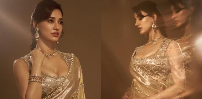 Disha Patani channels Vintage Glam in Pearl-Embellished Saree F
