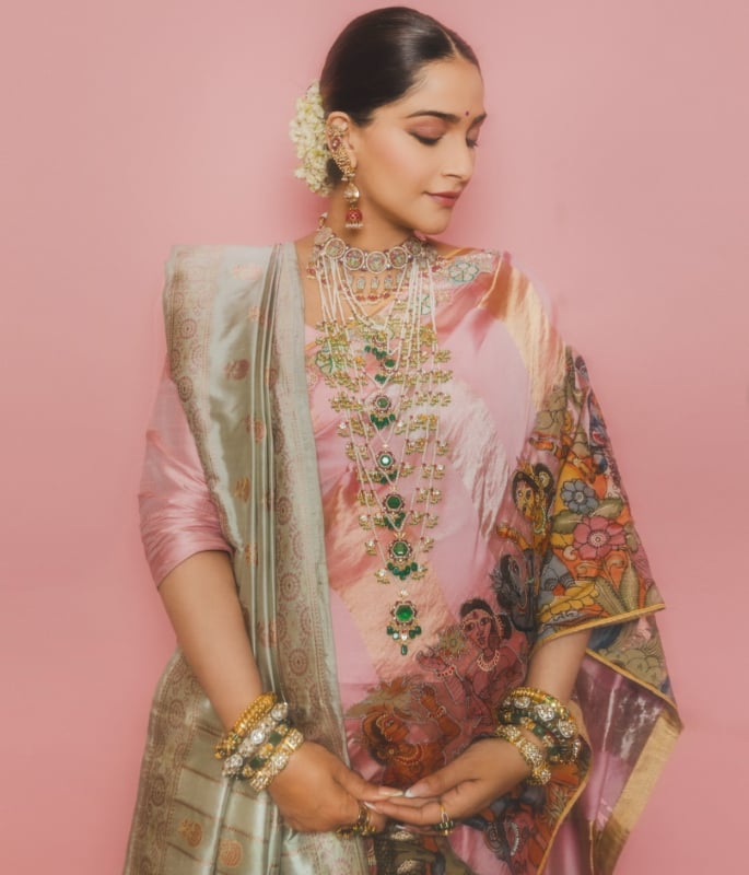 Sonam Kapoor serves Royal Maternity Fashion in Kalamkari Saree