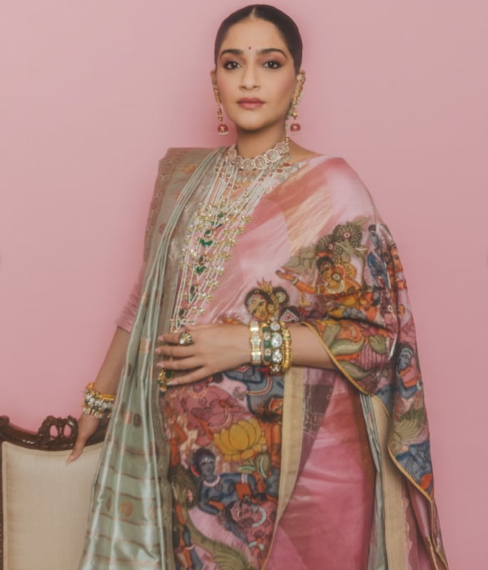 Sonam Kapoor serves Royal Maternity Fashion in Kalamkari Saree