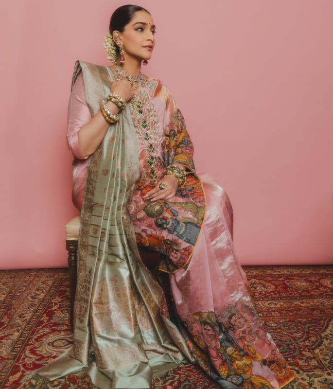 Sonam Kapoor serves Royal Maternity Fashion in Kalamkari Saree