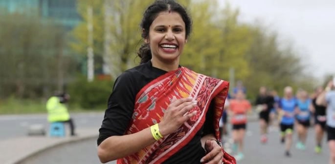 Teacher eyes World Record by Running Manchester Marathon in Saree f