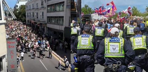Viral Video shows Far-Right Group driven back by Brighton Crowds f