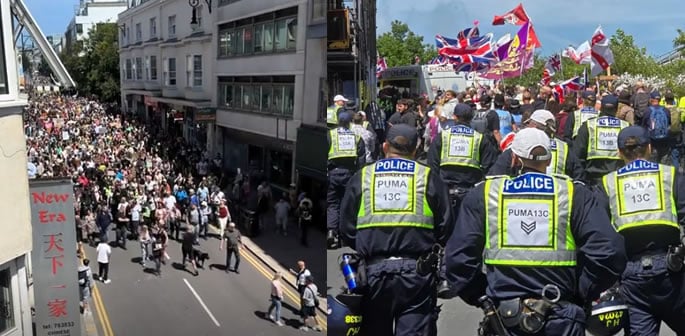 Viral Video shows Far-Right Group driven back by Brighton Crowds f