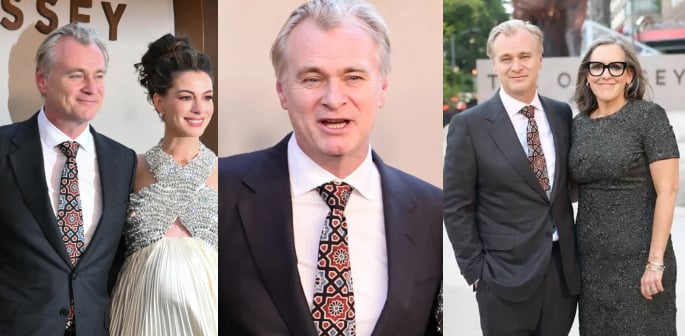 Christopher Nolan Wears Ajrakh Tie to 'The Odyssey' Premiere f